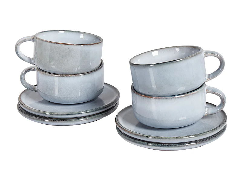 Set de 4 tasses avec soucoupes JUNIPER Grès Bleu clair