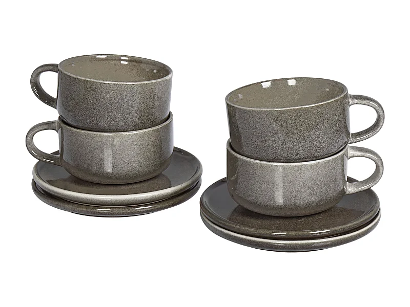 Set de 4 tasses avec soucoupes COSTMARY Grès Gris