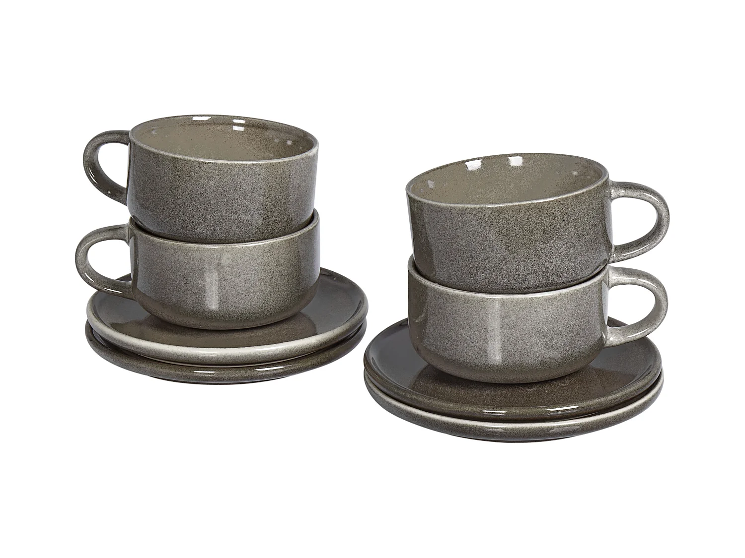 Tassen 4er Set mit Untertellern COSTMARY Steinzeug Grau
