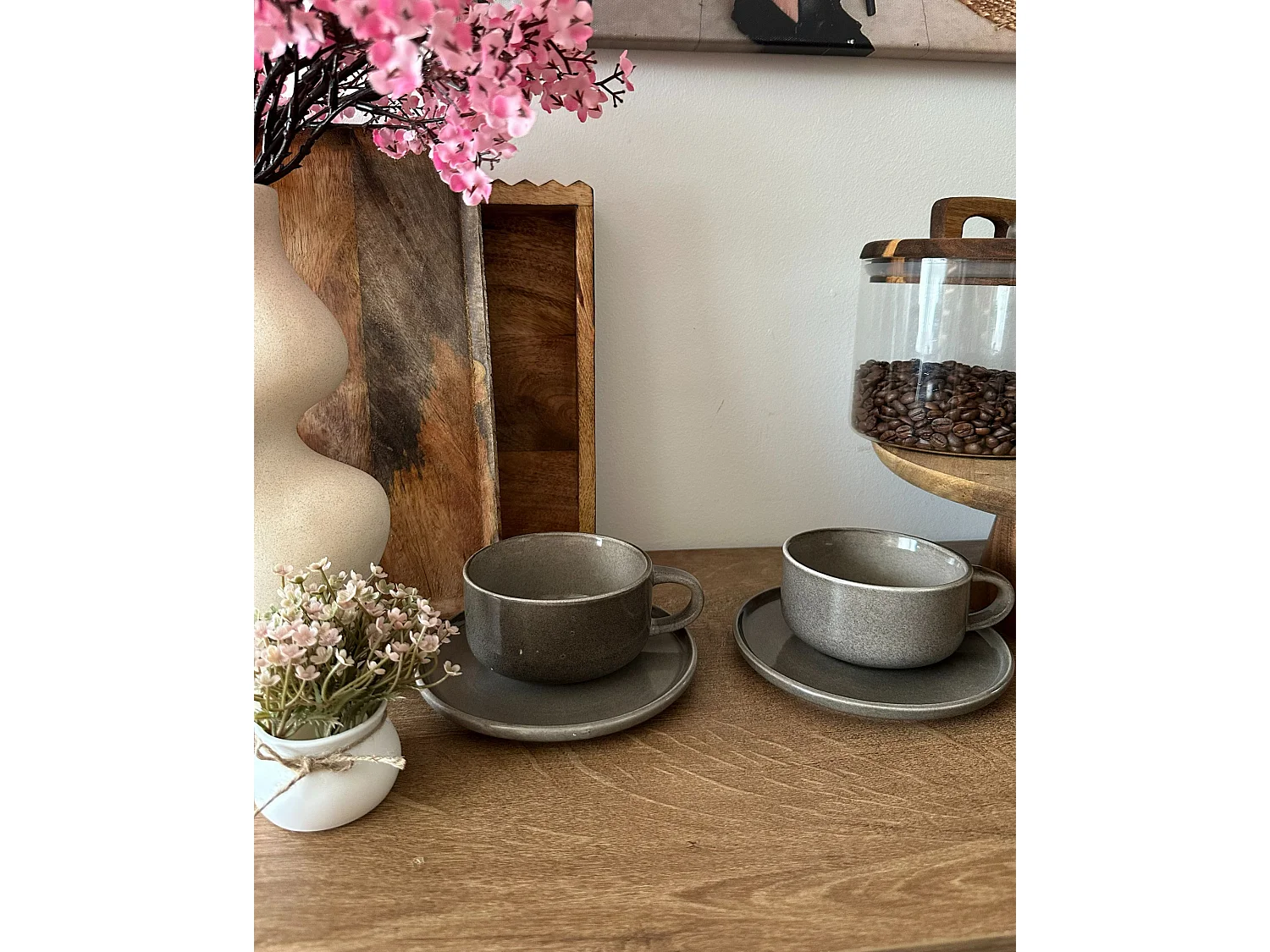 Set de 4 tasses avec soucoupes COSTMARY Grès Gris