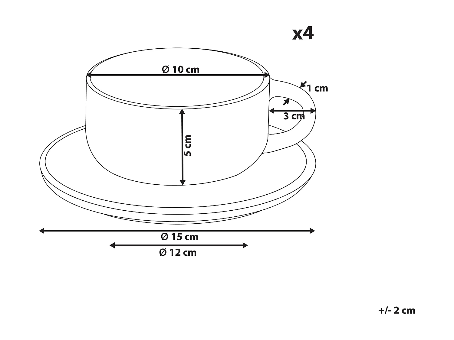 Set van 4 kopjes met schotels COSTMARY Steengoed Grijs