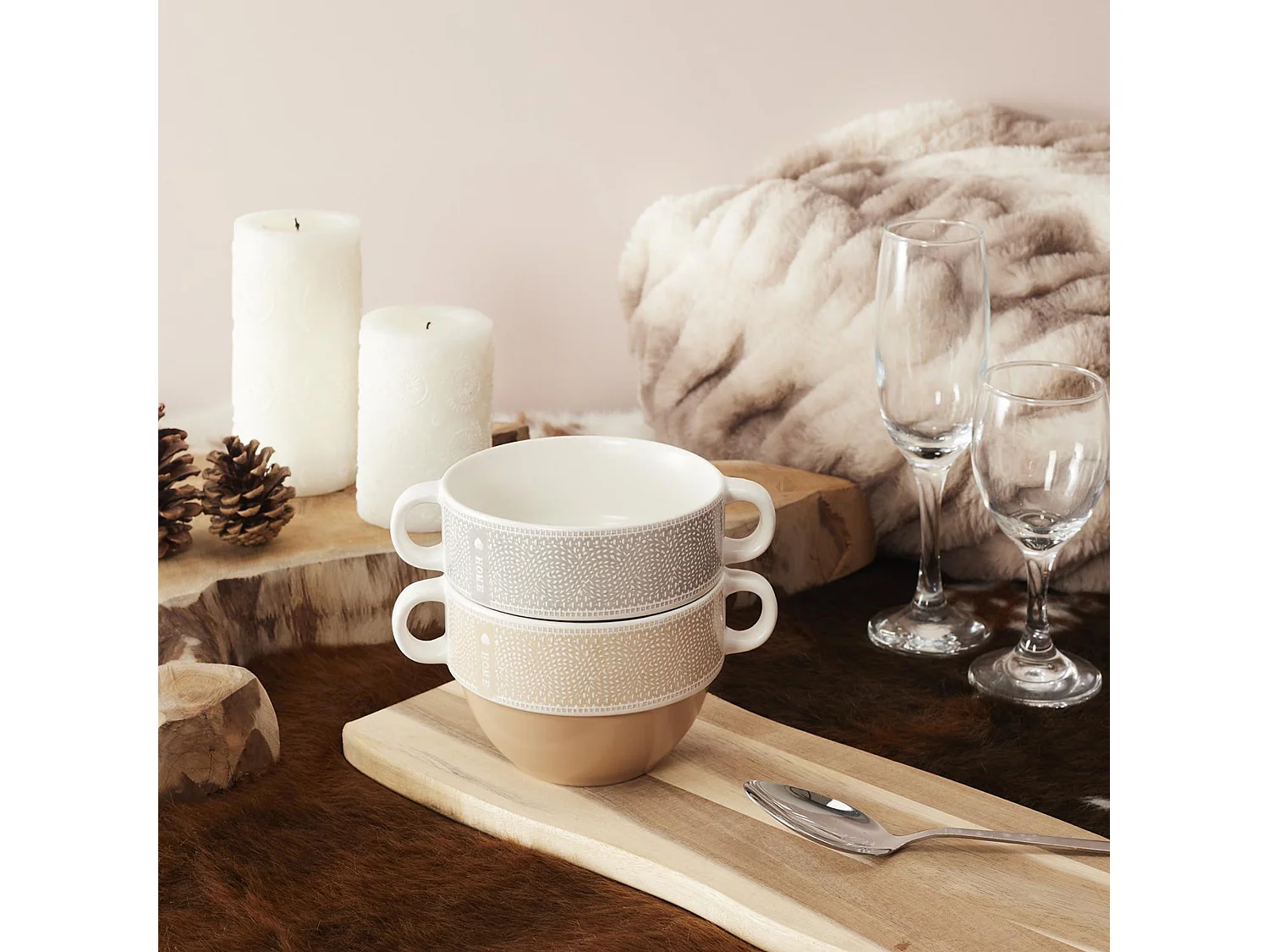 Lot de 2 bols avec anses 50 cl 100% céramique ROMANE terracotta