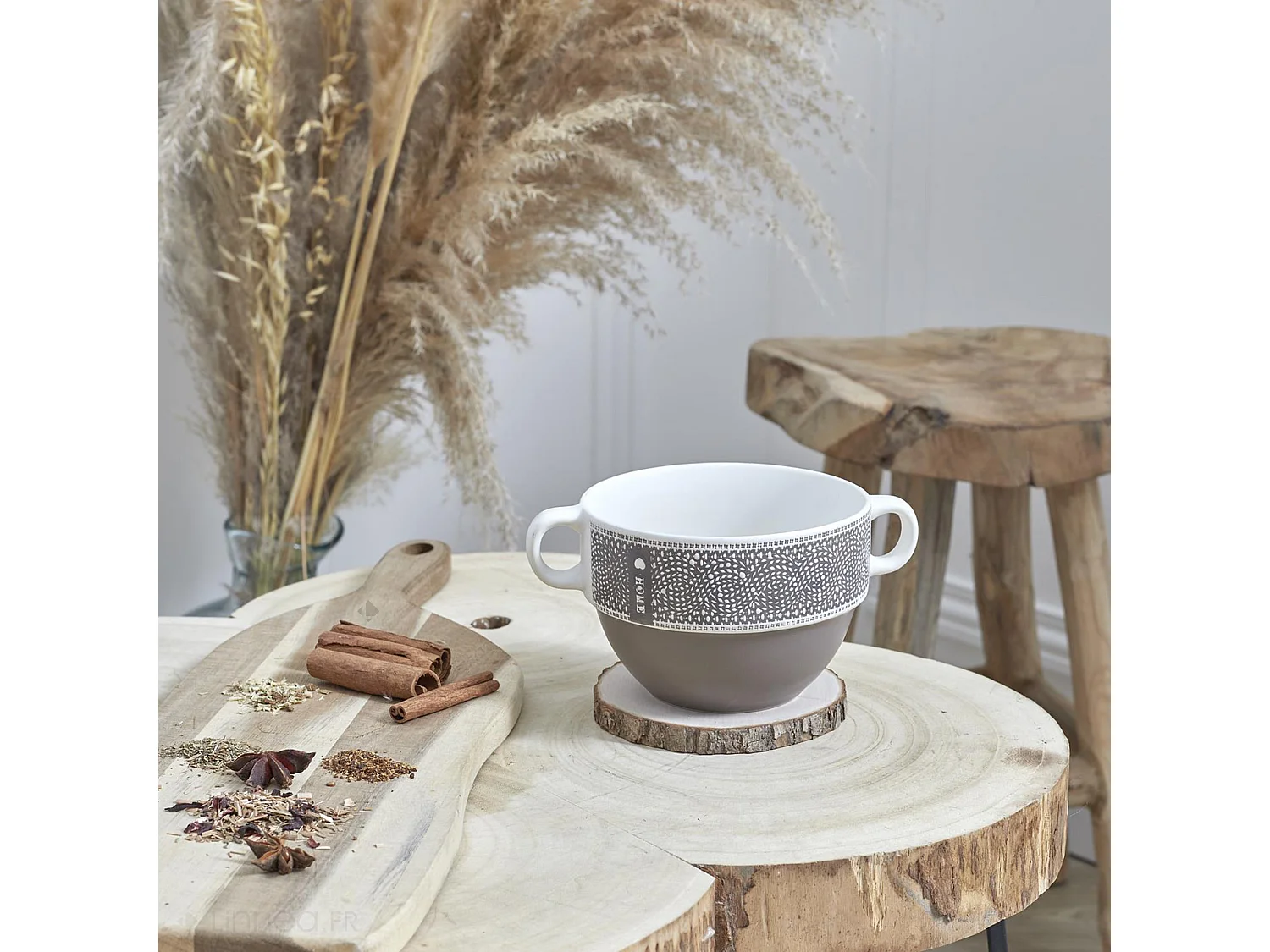 Lot de 2 bols avec anses 50 cl 100% céramique ROMANE marron