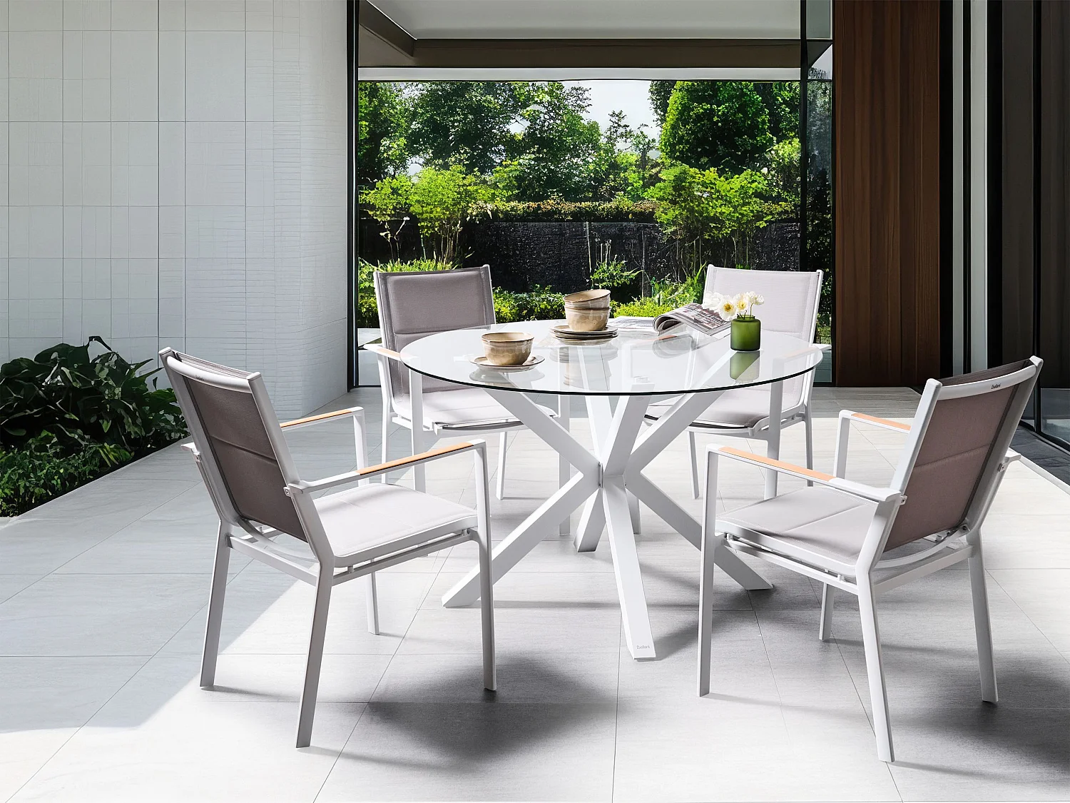 Tuin eettafel MALETTO 120 cm 120 cm Glas Wit