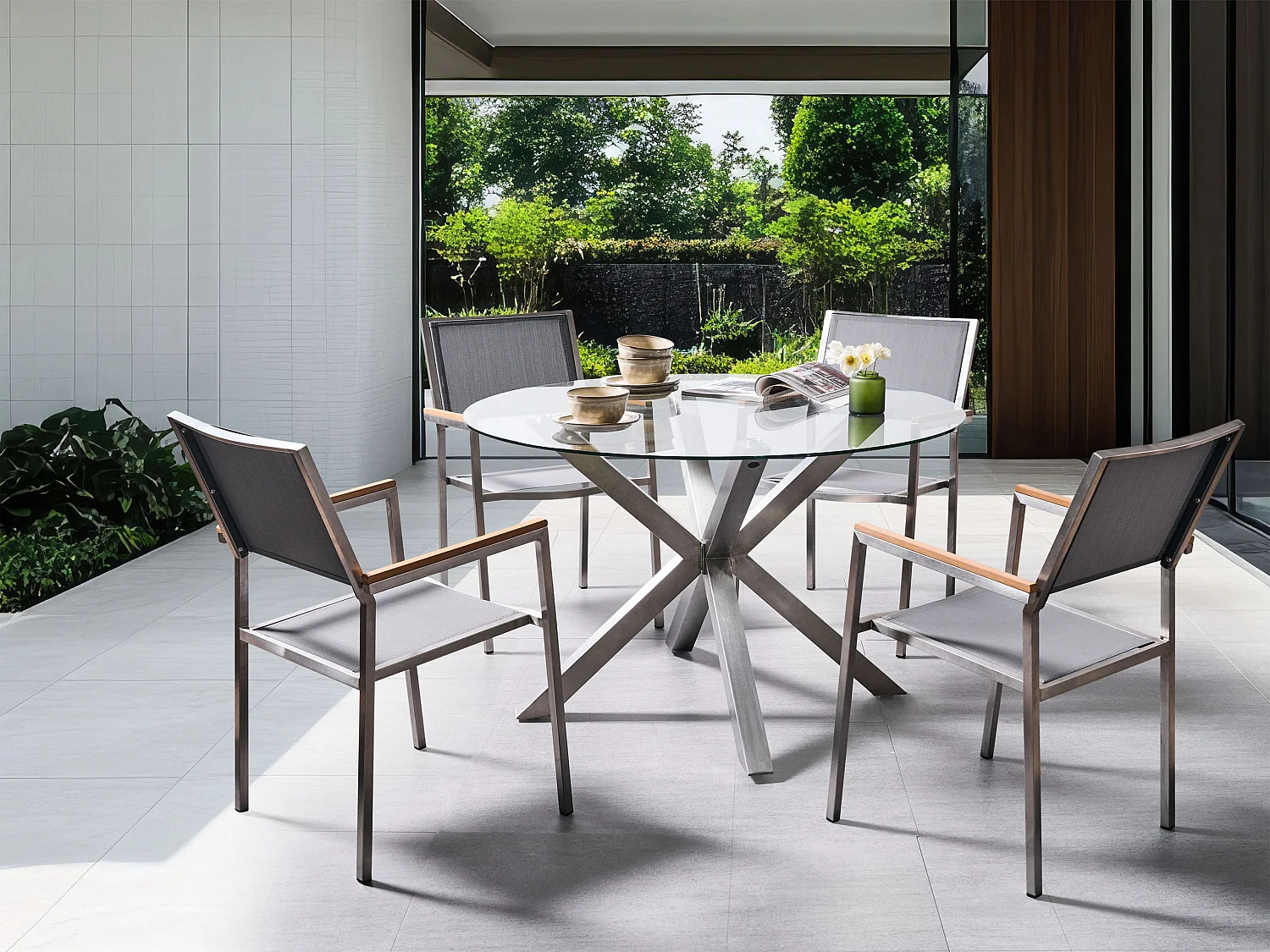 Table de salle à manger de jardin MALETTO 120 cm 120 cm Verre Argenté