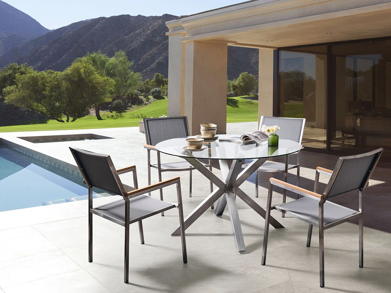 Garden Dining Table MALETTO 120 cm 120 cm Glass Silver