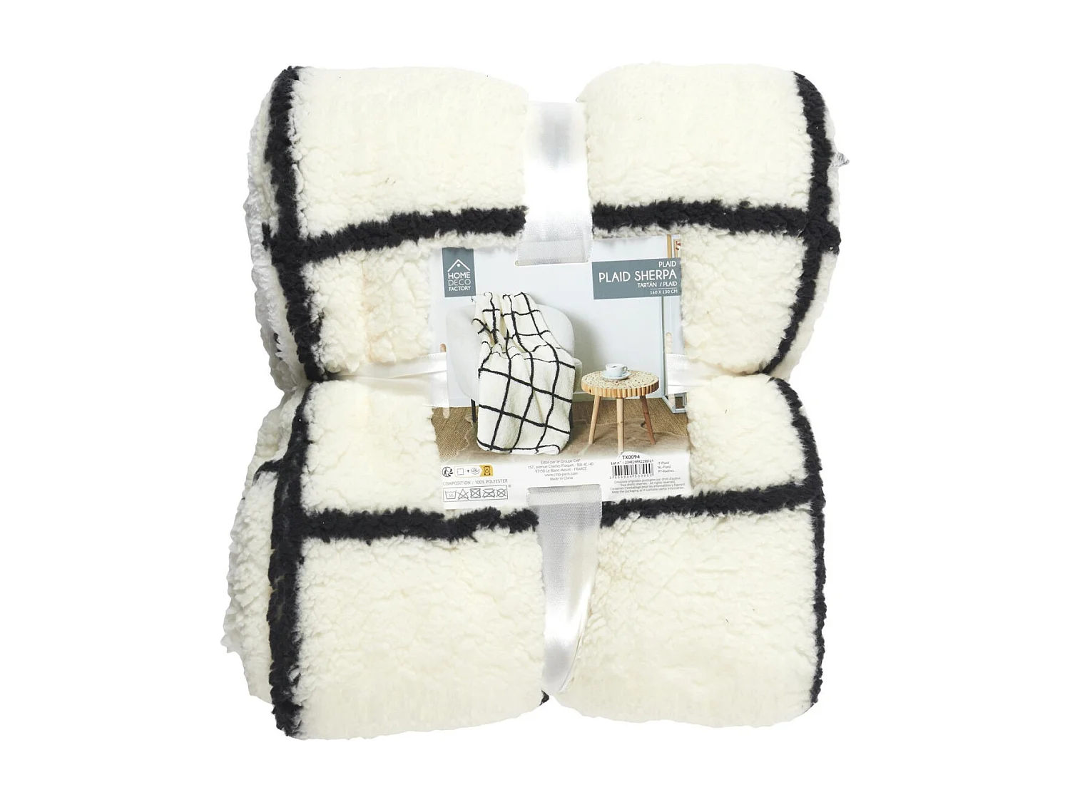 Plaid Sherpa Blanc Rayures Noir 130x160cm Blanc, Noir