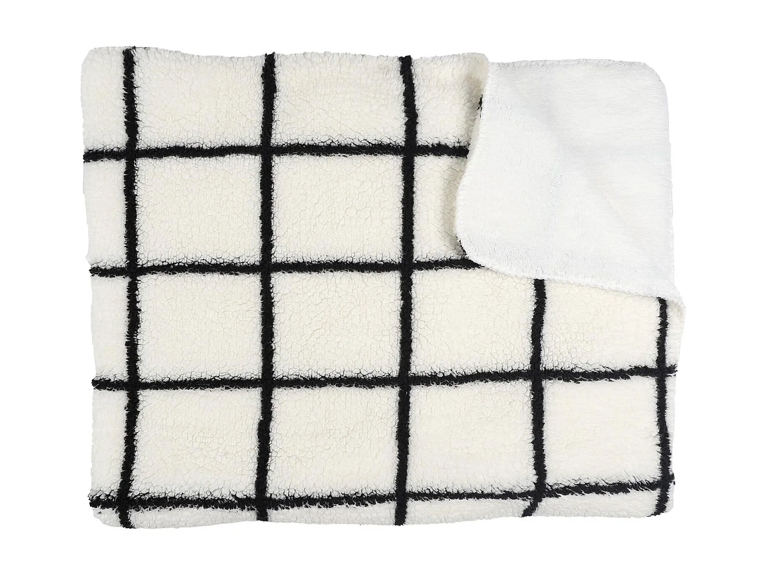 Plaid Sherpa Blanc Rayures Noir 130x160cm Blanc, Noir