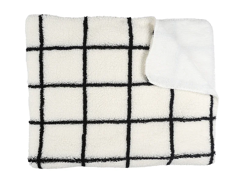 Plaid Sherpa Blanc Rayures Noir 130x160cm Blanc, Noir