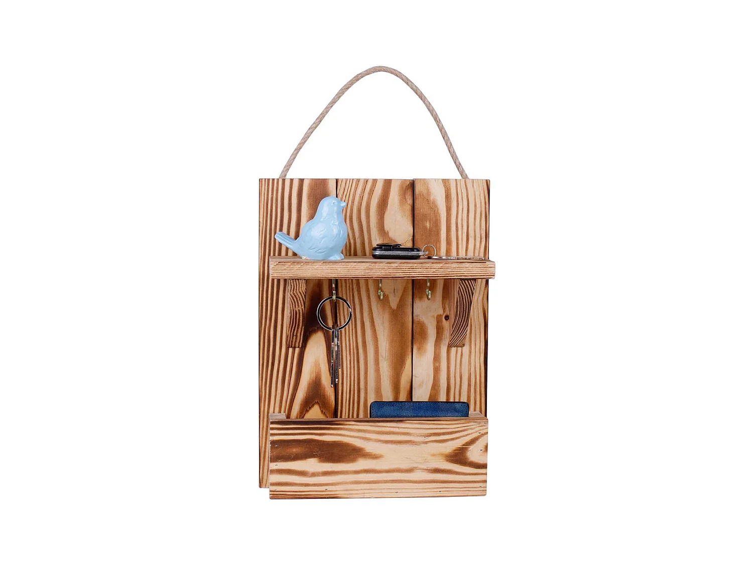 Support à clés en bois avec range courrier Holder