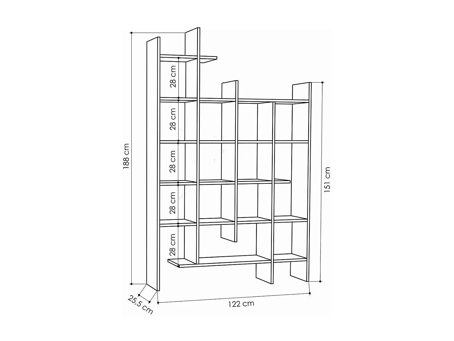Półka ścienna – 122 x 188 x 25,5 cm – kolor Hitit – płyta wiórowa pokryta melaminą