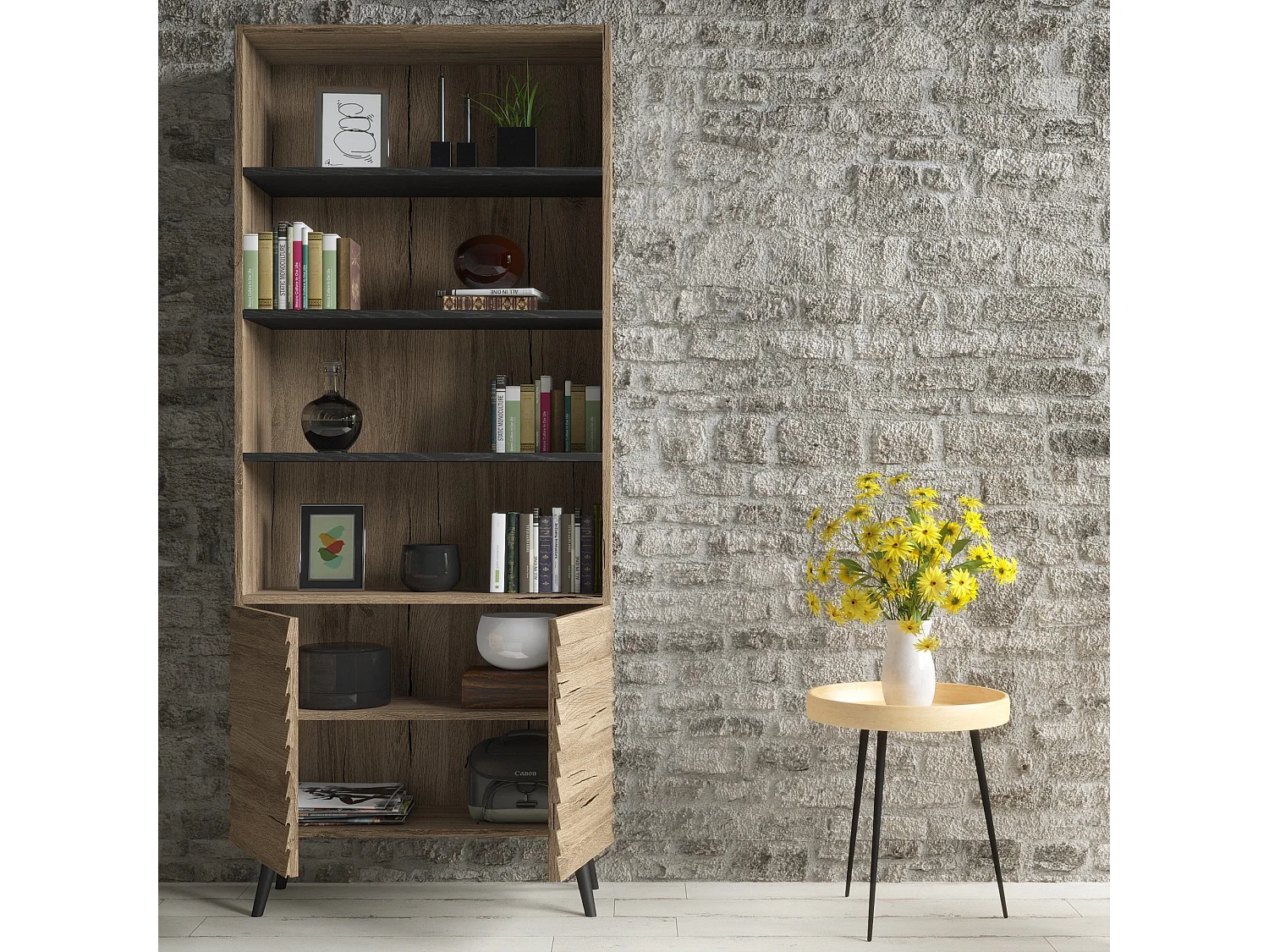 Buffet 2 portes et étagères en aggloméré Sunny