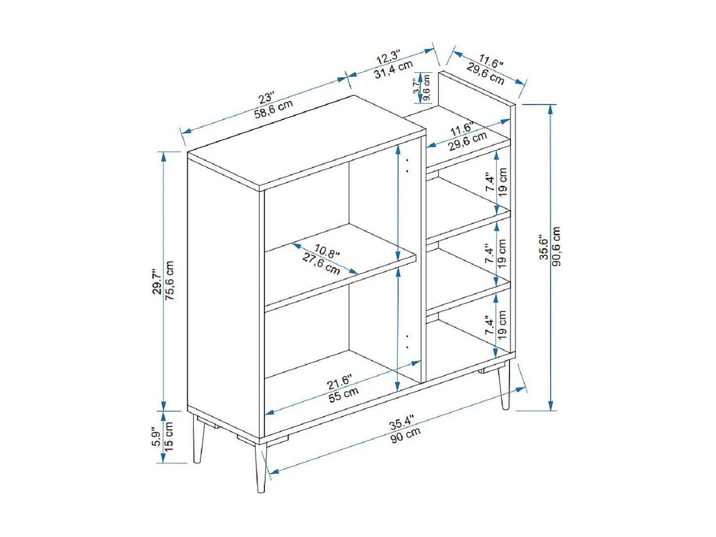 Buffet 2 portes et étagères en aggloméré Leskar