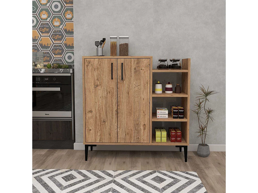 Buffet 2 portes et étagères en aggloméré Leskar