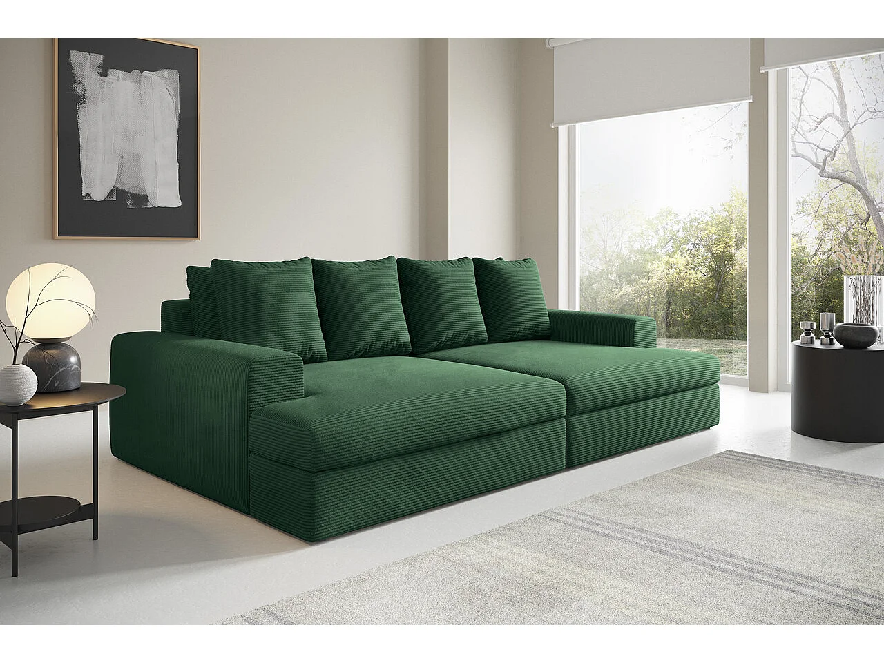 Canapé droit 4 places confort assise profonde en velours côtelé CALDO vert