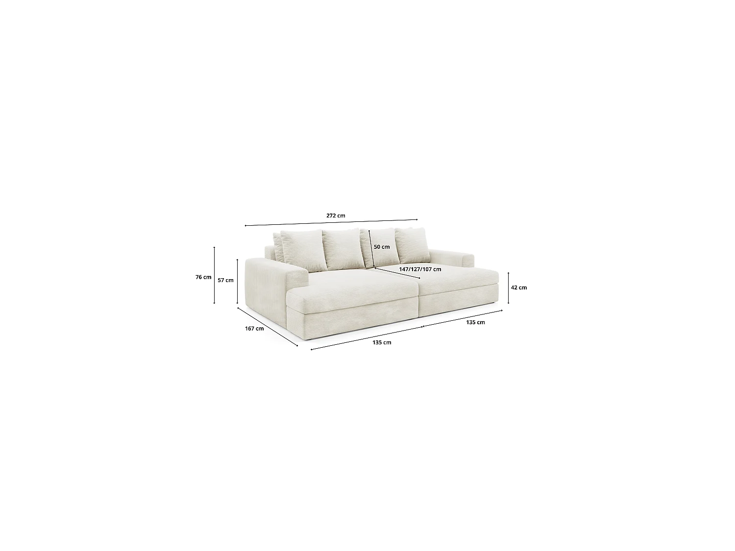4-Sitzer-Sofa mit tiefem Sitzkomfort Cord CALDO Kupfer