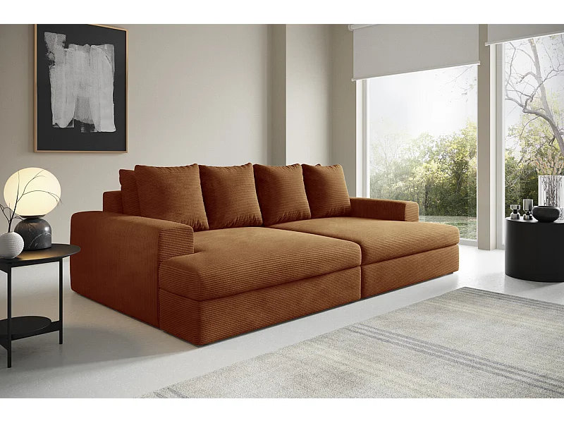 Canapé droit 4 places confort assise profonde en velours côtelé CALDO cuivré