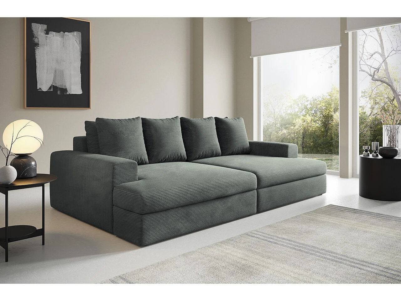 Canapé droit 4 places confort assise profonde en velours côtelé CALDO gris anthracite