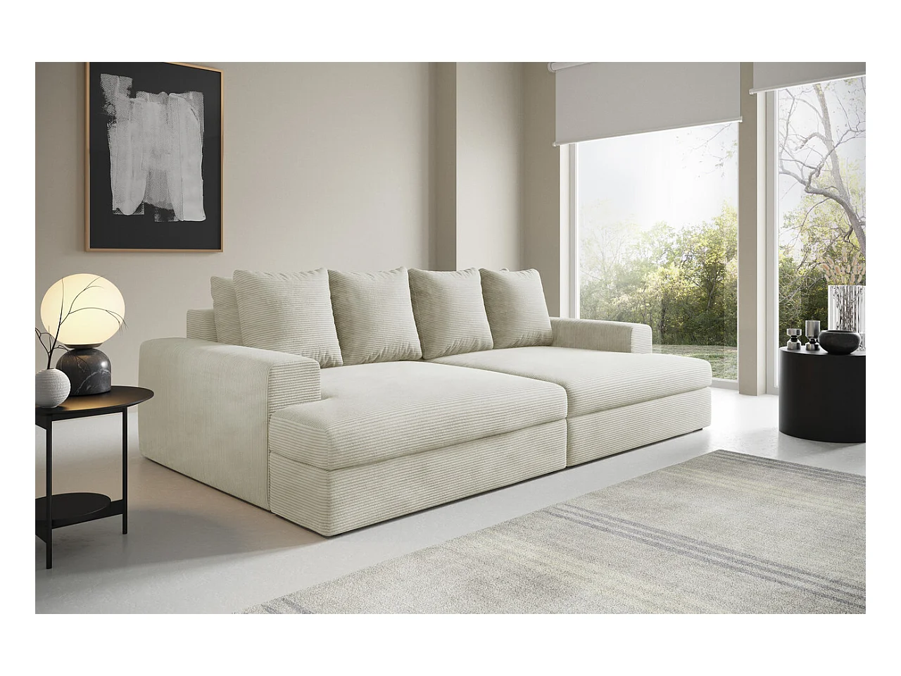 4-zits rechte bank met diep zitcomfort in geribde fluweel CALDO Beige