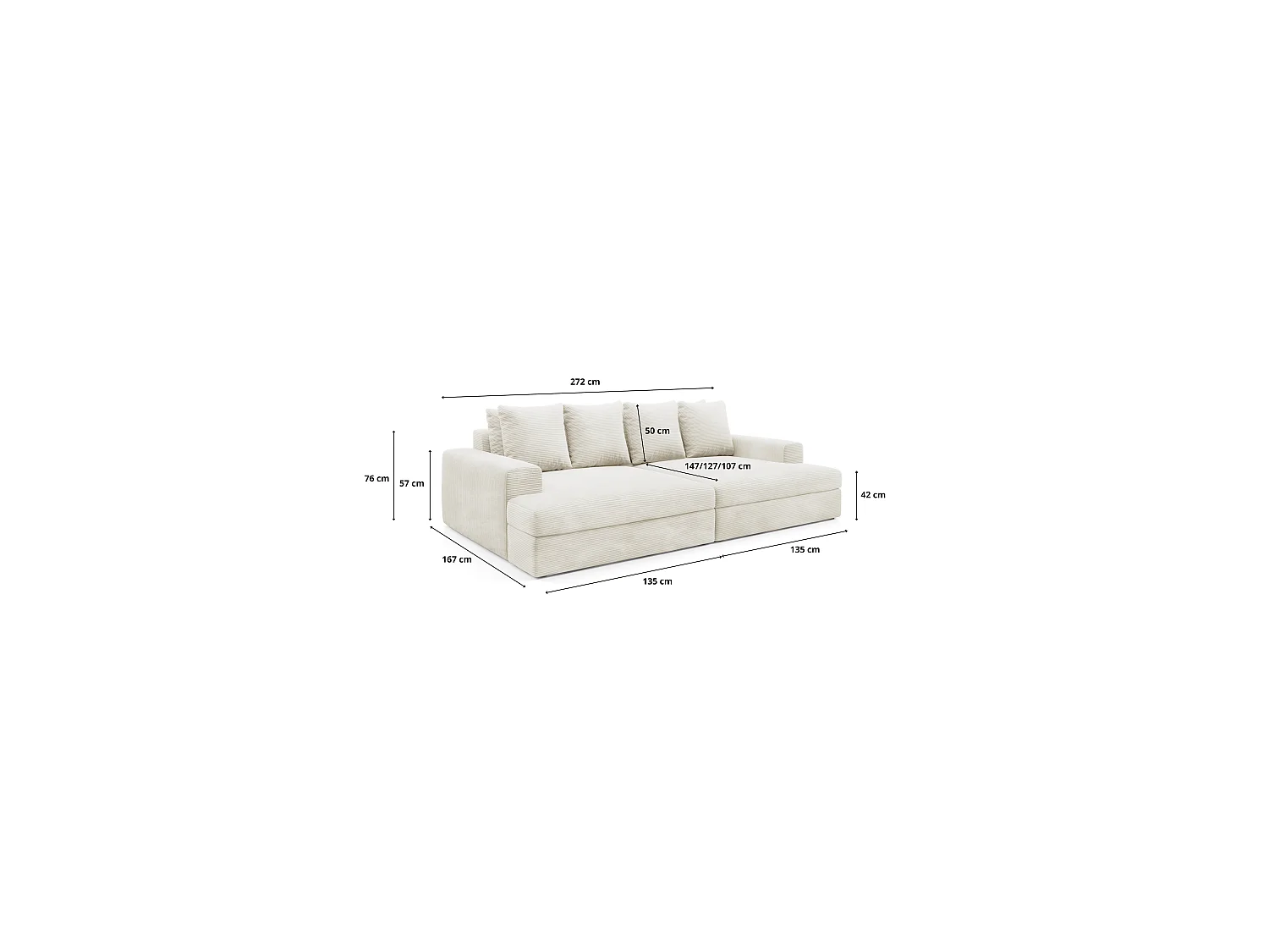 Canapé droit 4 places confort assise profonde en velours côtelé CALDO jaune moutarde