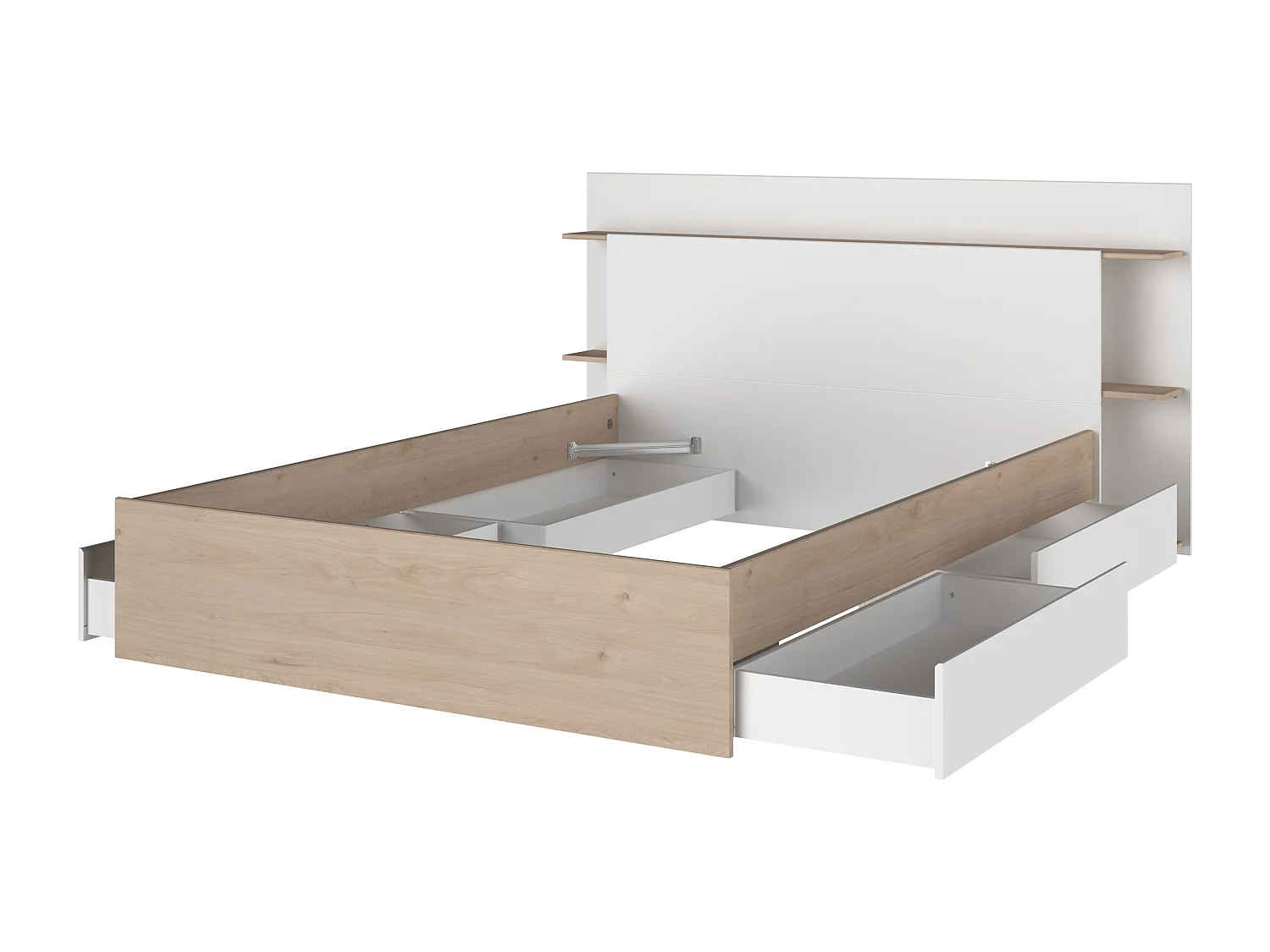 Łóżko 140 x 190/200 cm z 4 szufladami - Naturalny i biały + Stelaż - TILONIDE