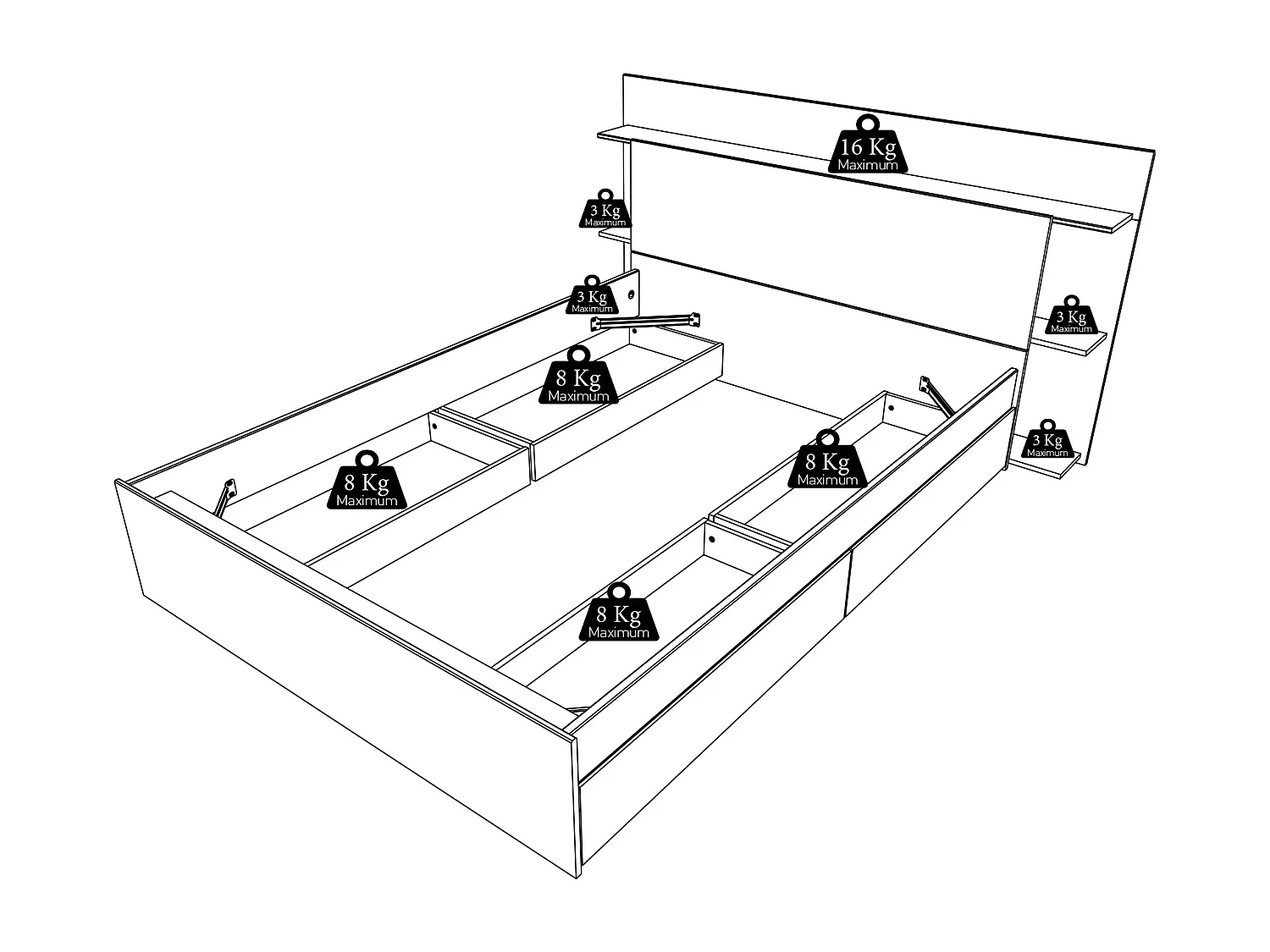 Säng 140 x 190/200 cm med 4 lådor - Färg: Natur och vit + Ribbotten - TILONIDE