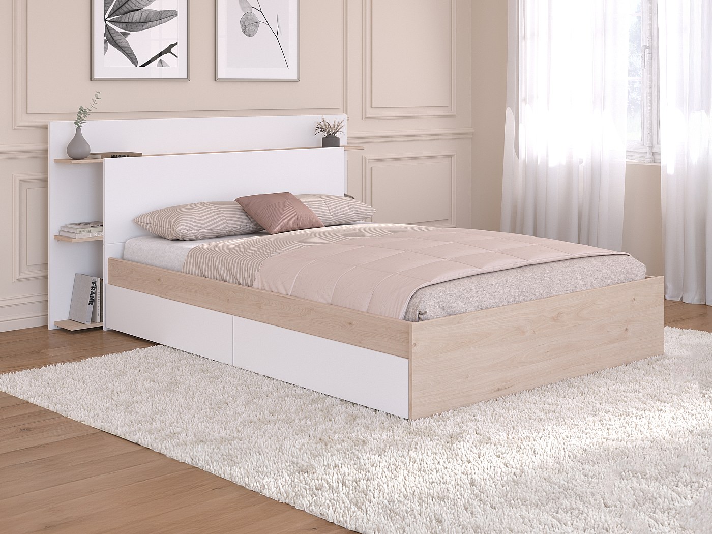 Bed met opbergladen Fluweel LONZAC 120 x 200 cm Beige
