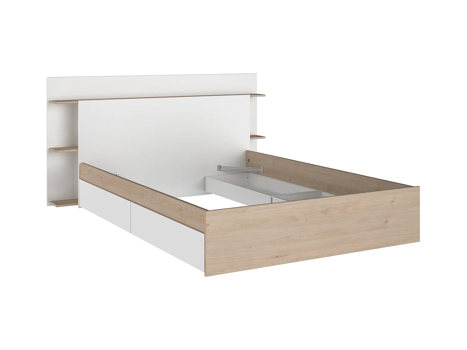 Cama 140 x 190/200 cm com 4 gavetas cor natural e branco + sommier + colchão - TILONIDE