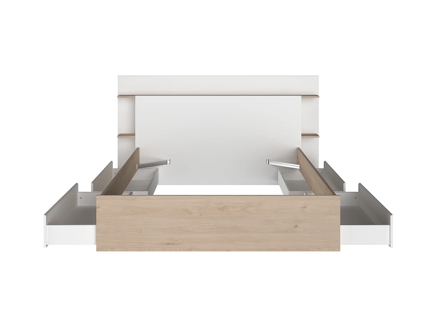 Cama 140 x 190/200 cm com 4 gavetas cor natural e branco + sommier + colchão - TILONIDE