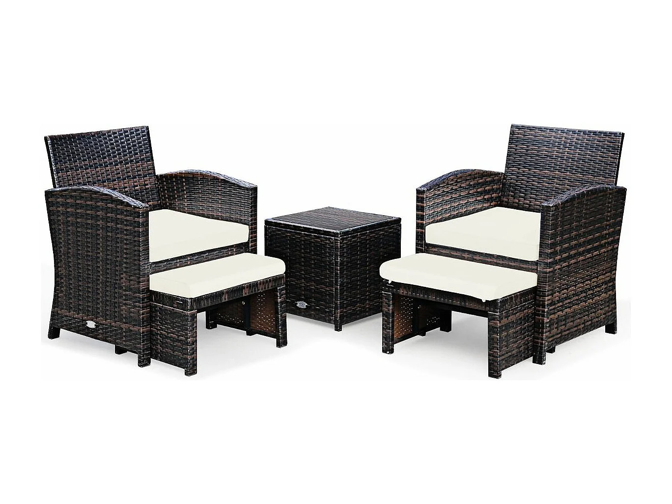 5PCS Woonkamermeubelset, Rotan en Natuurlijke PE-vezel Tuinmeubelen voor Veranda, Patio, Balkon, Zwembad Terras, Wit