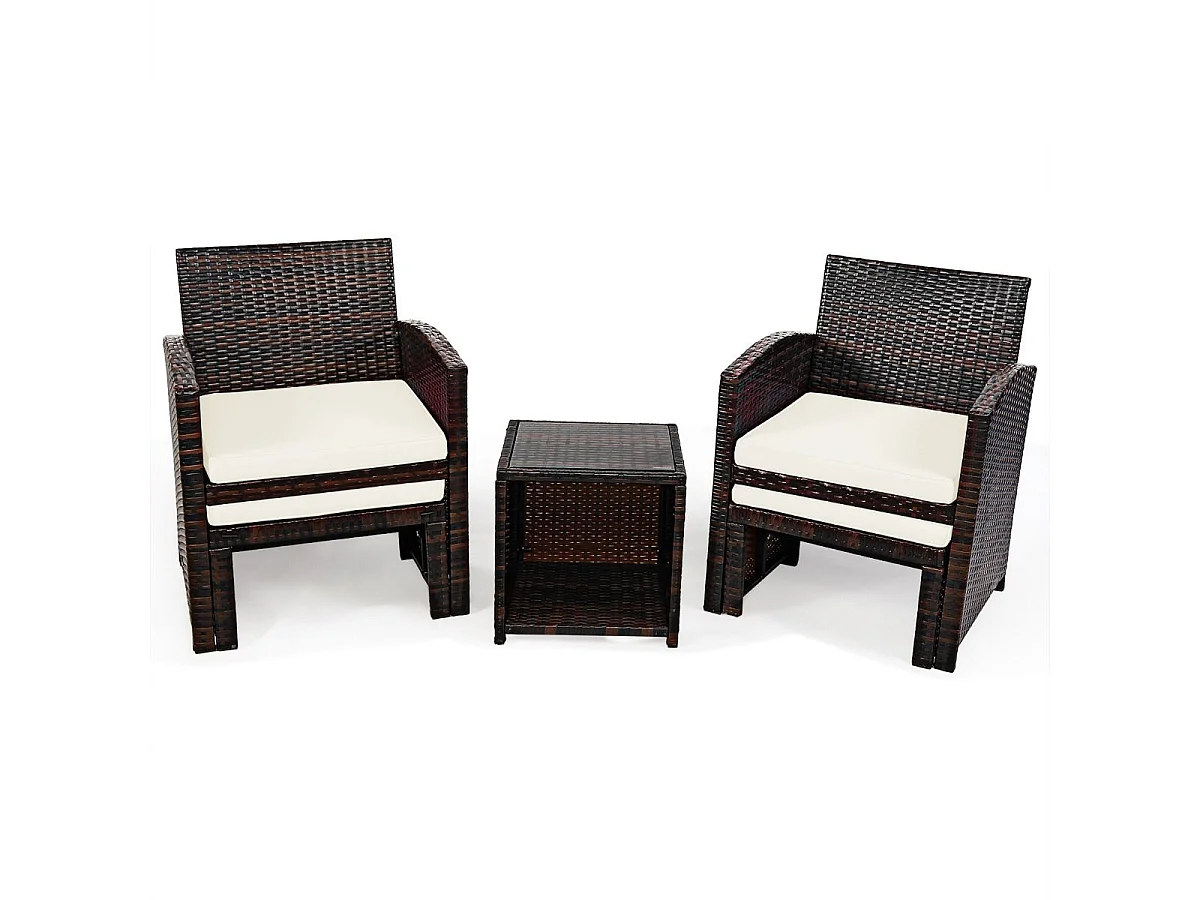 5PCS Woonkamermeubelset, Rotan en Natuurlijke PE-vezel Tuinmeubelen voor Veranda, Patio, Balkon, Zwembad Terras, Wit