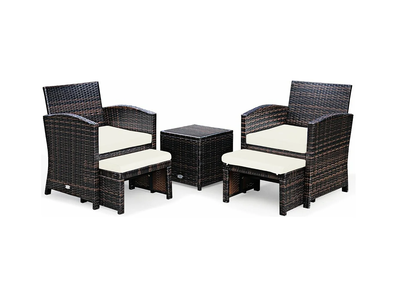 Ensemble Meuble de Salon 5PCS, Salon de Jardin en Rotin et fibre naturelle PE pour Véranda, Patio, Balcon,Piscine Terrasse, Blanc