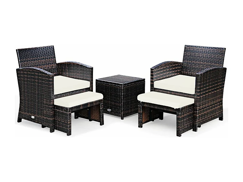 Ensemble Meuble de Salon 5PCS, Salon de Jardin en Rotin et fibre naturelle PE pour Véranda, Patio, Balcon,Piscine Terrasse, Blanc