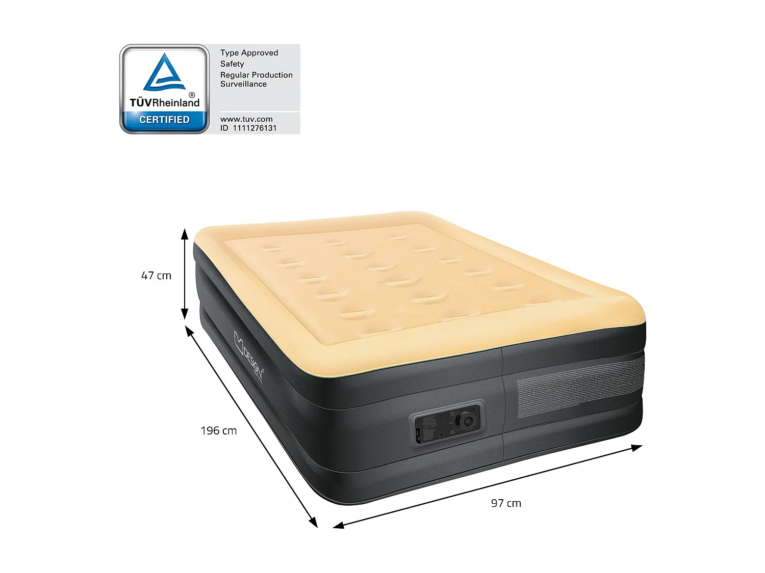 Matelas gonflable 1 personne avec pompe électrique intégrée 196x97x47 cm beige