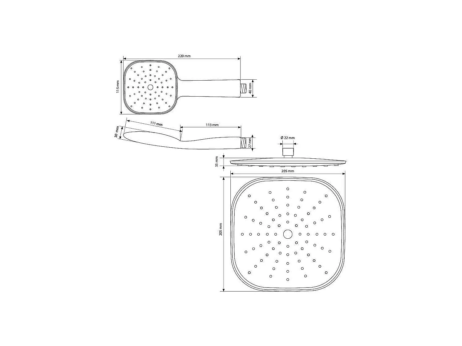 Set tête de douche avec pommeau de douche ovale blanc avec buses anti-calcaire