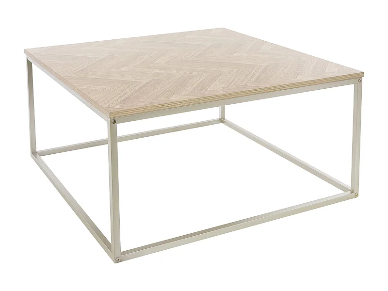 Mesa de centro aspecto roble estilo moderno con dibujo de espigna auxiliar café