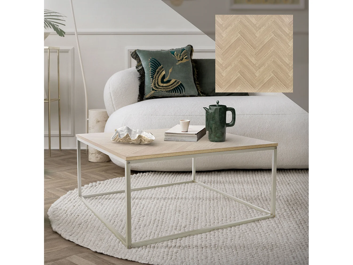 Table basse d'appoint carrée 80x80x40 cm aspect chêne panneau particules laminé