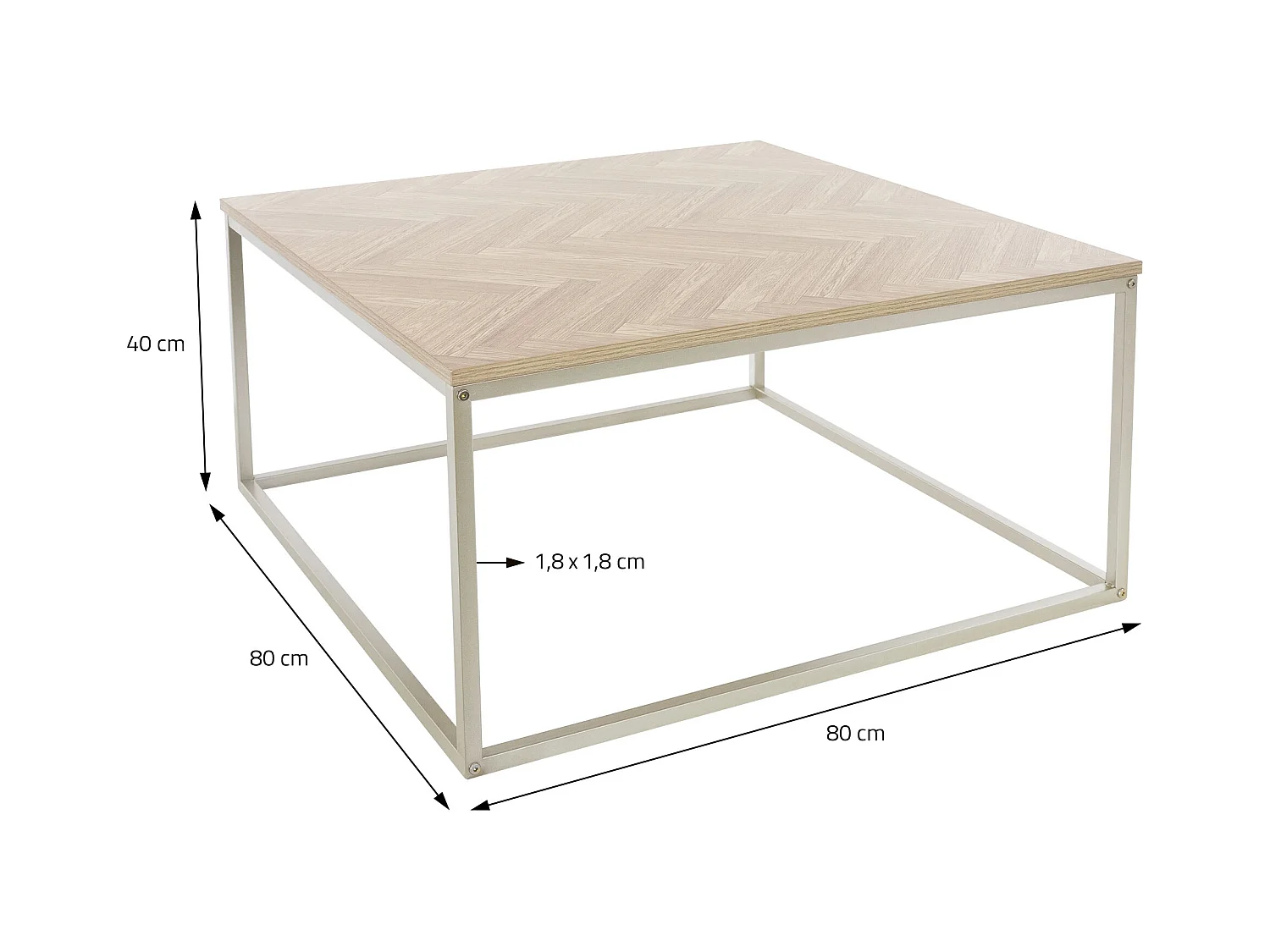 Tavolino quadrato 80x80x40 cm aspetto rovere design industriale tavolini