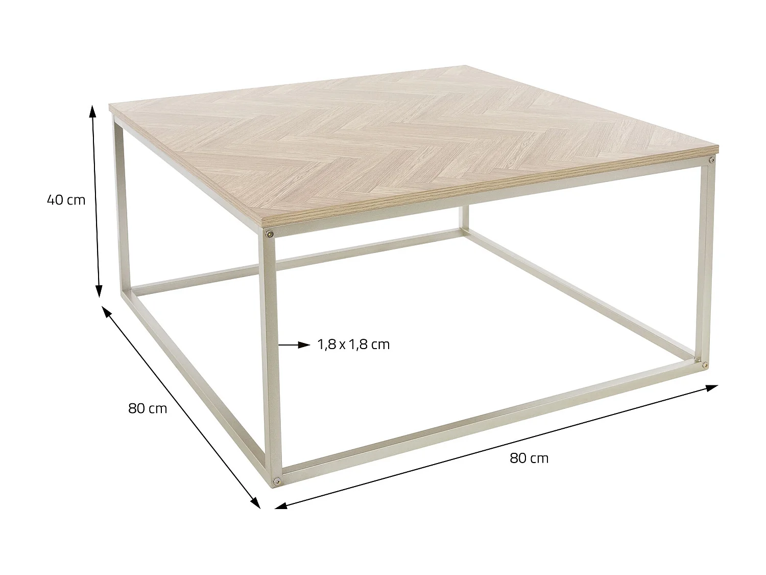 Tavolino quadrato 80x80x40 cm aspetto rovere design industriale tavolini