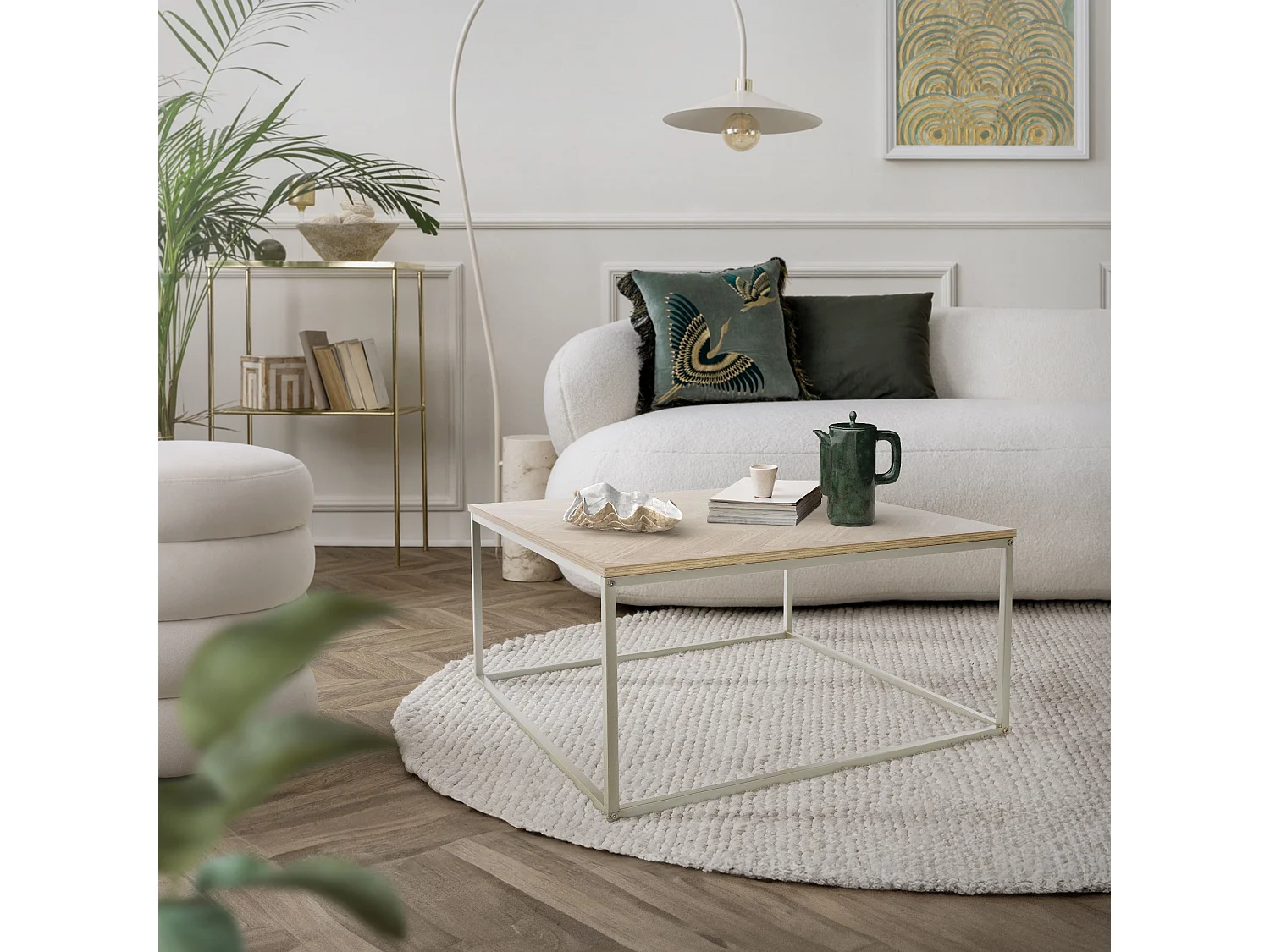 Tavolino quadrato 80x80x40 cm aspetto rovere design industriale tavolini