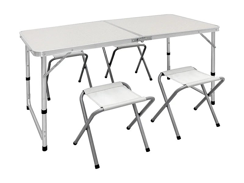 Set table 4 chaises tabouret pliable portable extérieur picnic camping aluminium