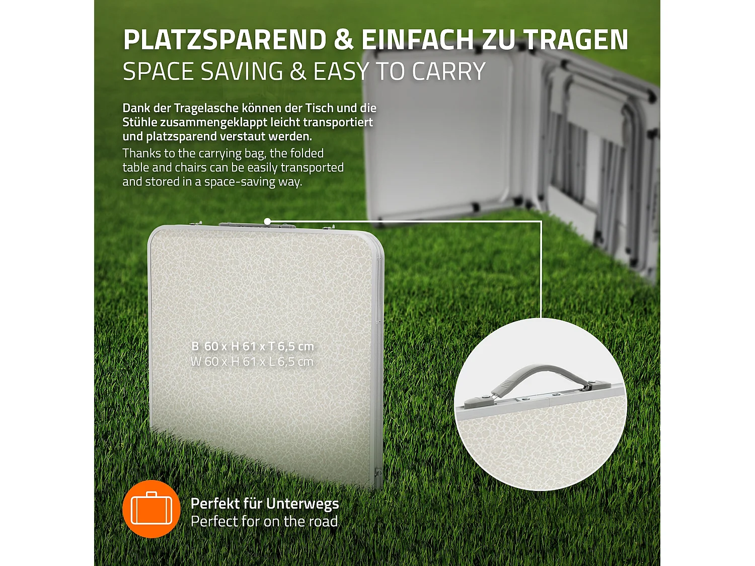 Tavolo da campeggio set con 4 sedie pieghevole in alluminio 120cm bianco / crema