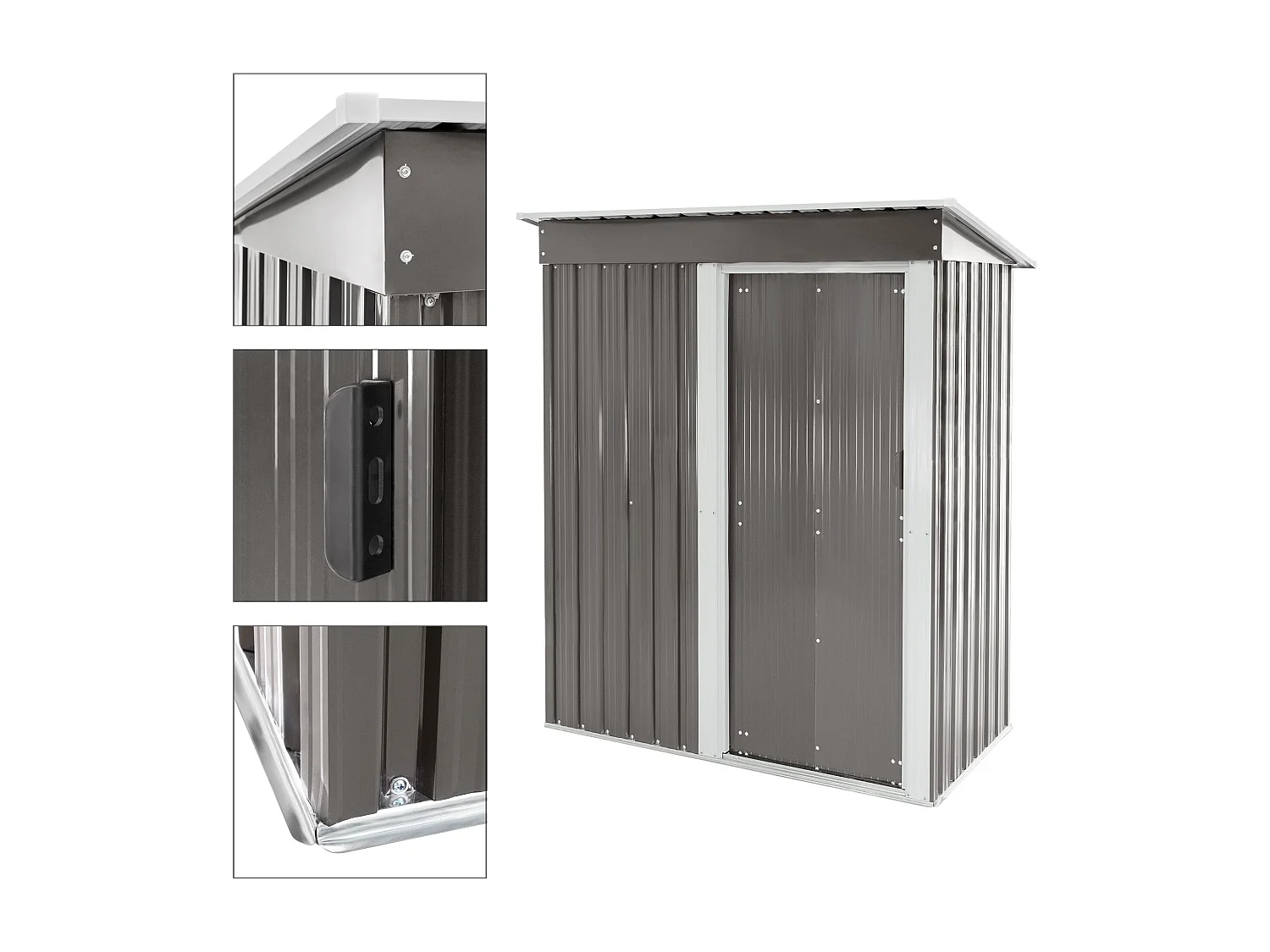 Caseta metálica de jardín exterior suelo cobertizo gris claro para herramientas