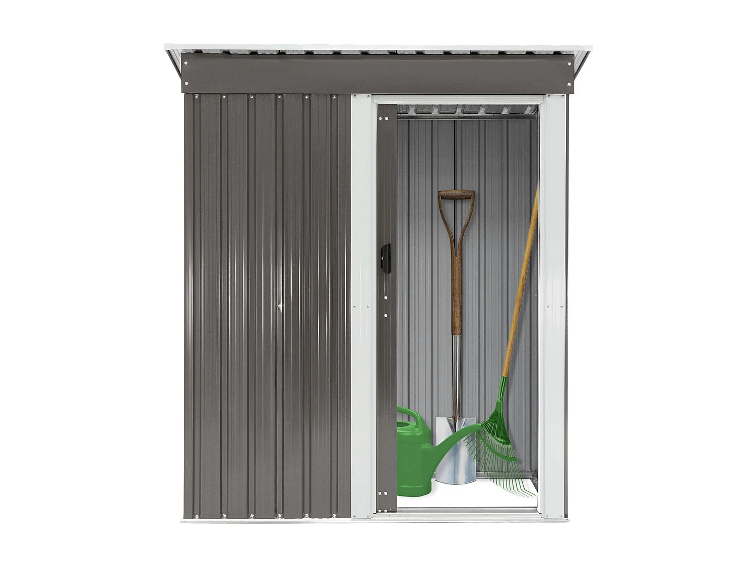 Caseta metálica de jardín exterior suelo cobertizo gris claro para herramientas