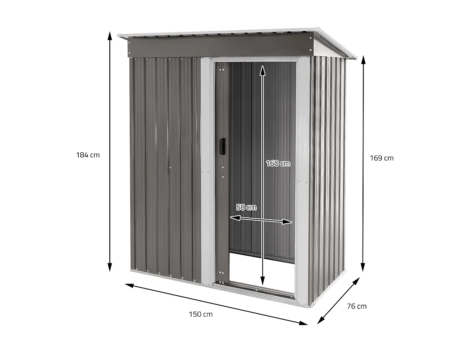 Caseta metálica de jardín exterior suelo cobertizo gris claro para herramientas