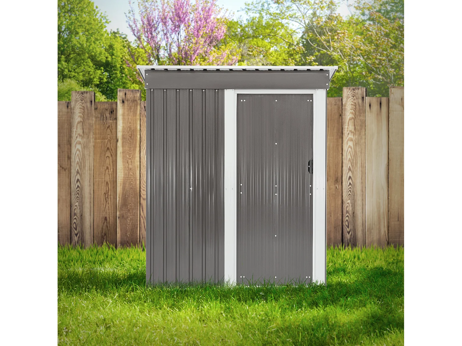 Caseta metálica de jardín exterior suelo cobertizo gris claro para herramientas