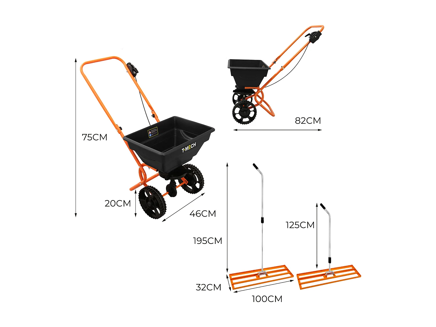 Rozsiewacz obrotowy i wyrównywacz trawnika 100 cm - pomarańczowy