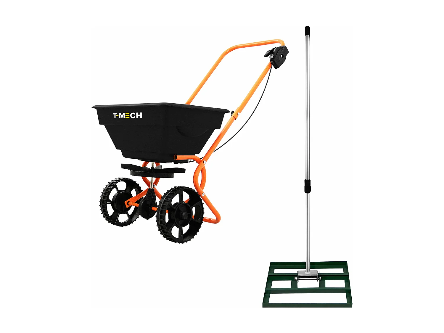 T-Mech Rasennivellierer und Rotationsstreuer 50cm – Grün