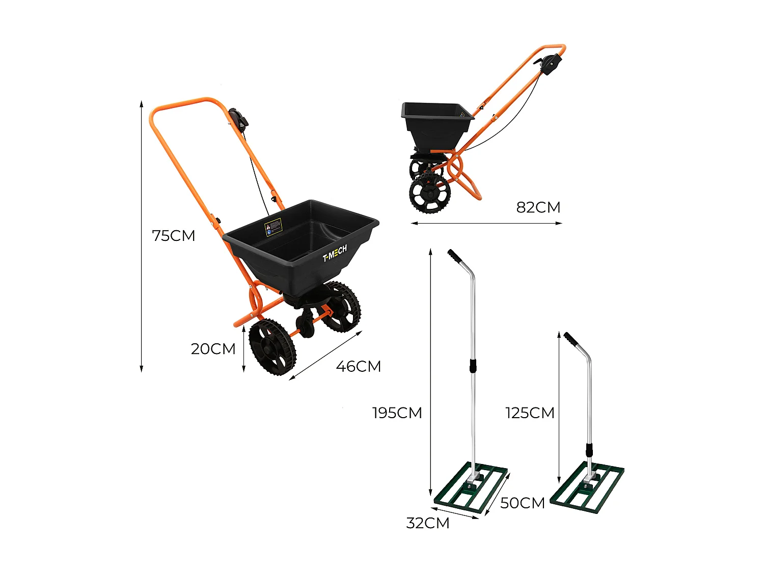 T-Mech Rasennivellierer und Rotationsstreuer 50cm – Grün