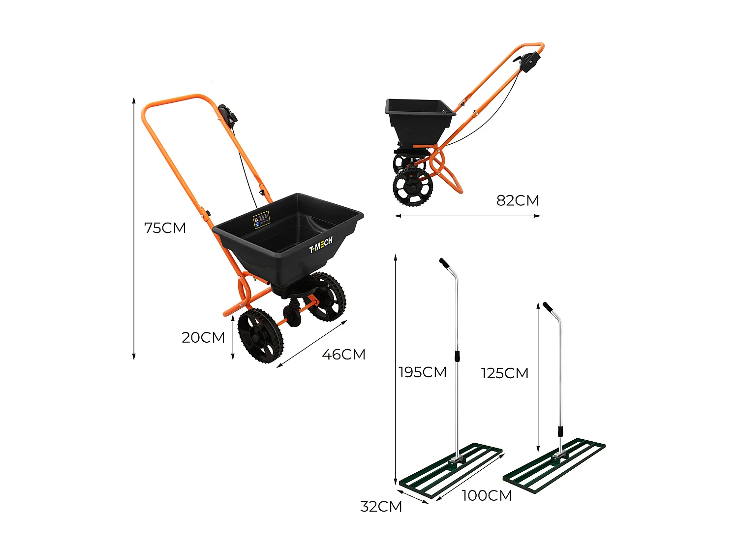 T-Mech Rasennivellierer und Rotationsstreuer 100cm – Grün